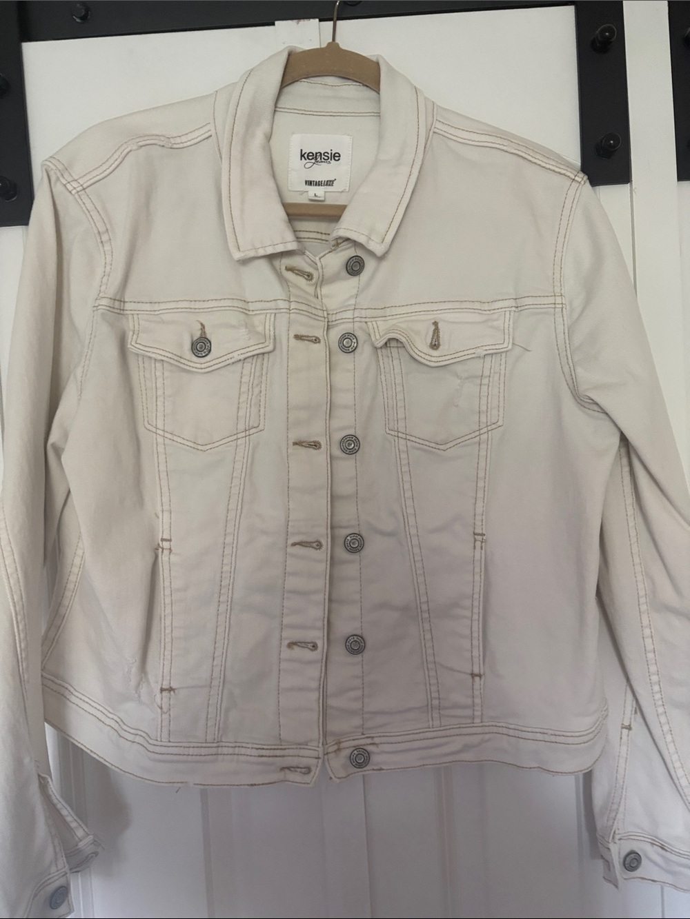 kensie Cream-Colored Denim Jean Jacket